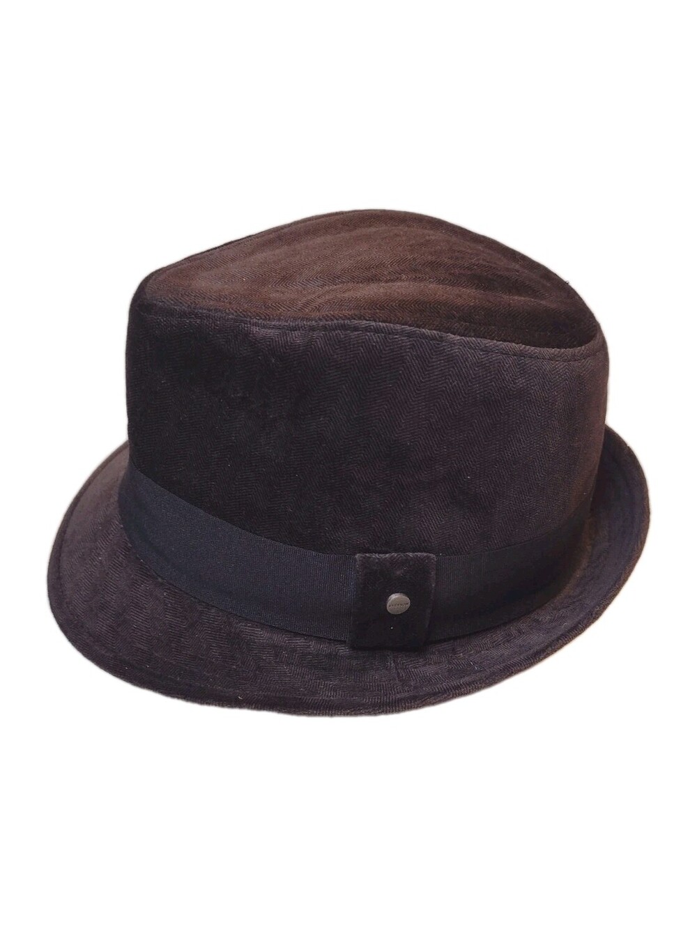 Stetson Trilby Fedora Hat Brown Herringbone Velvet Black Grosgrain Band Medium